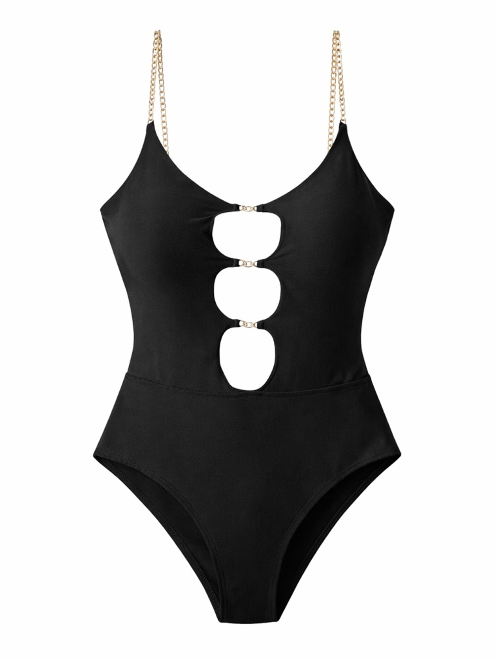 Black One-Piece Swimsuit with Gold Chain Straps